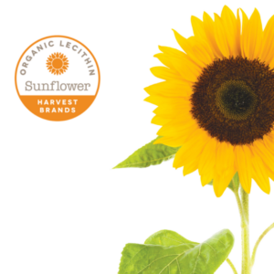 Sunflower with Organic Lecithin certification label, representing sustainable sunflower lecithin production for food and cosmetics.